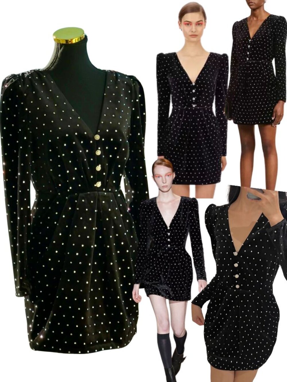 🆕 SELF-PORTRAIT 🧿NWOT Crystal Embellish Velvet Diamante Mini Dress, Sz US4 UK8